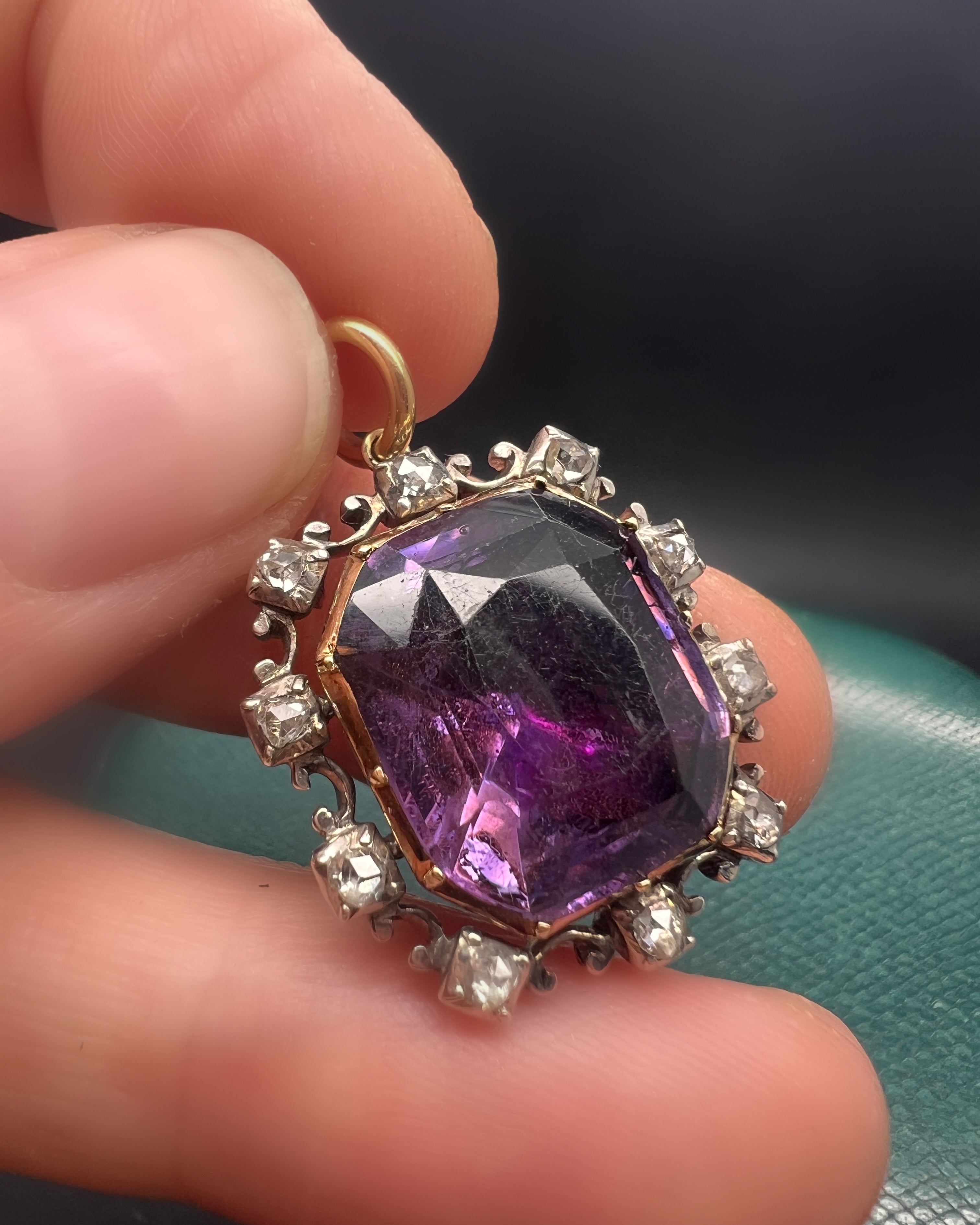 Victorian Amethyst and Diamond Foiled Pendant