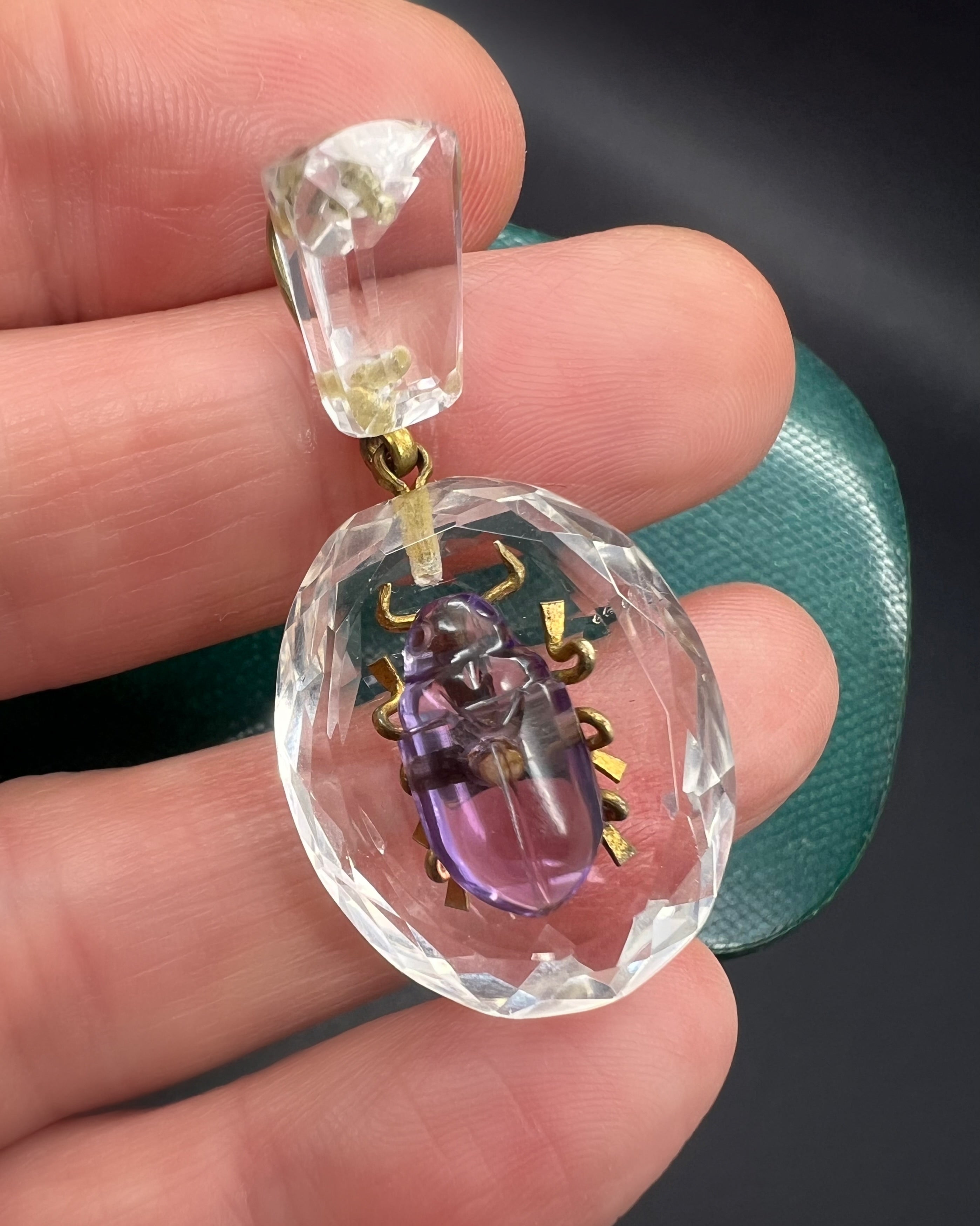 Rock Crystal and Amethyst Beetle Pendant