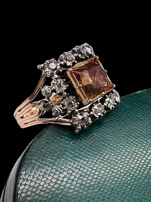 Topaz and Old Cut Diamond Georgian Ring