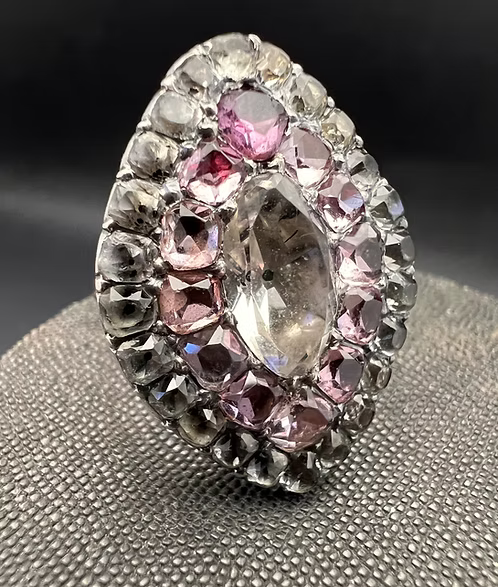 18th century Portuguese Rock Crystal and Pink Topaz Ring