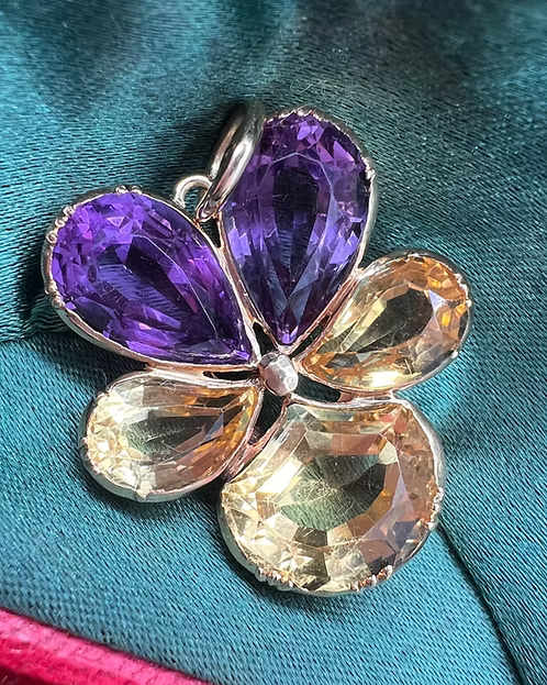 Citrine and Amethyst Pansy Pendant