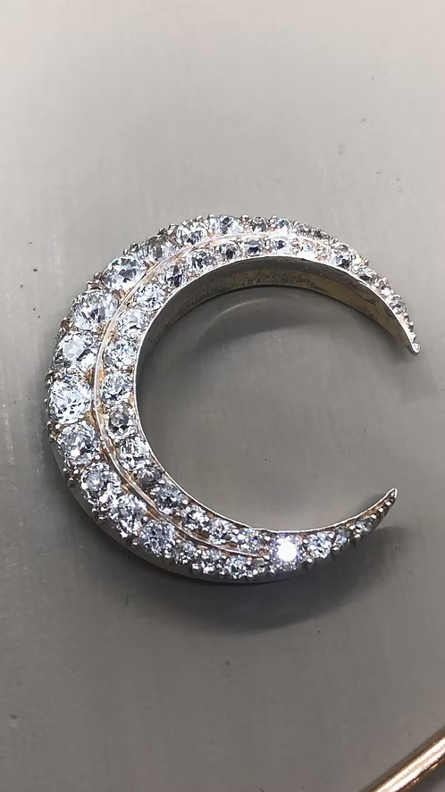 Victorian Old-Cut Diamond Crescent Moon