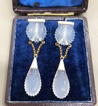 Carved chalcedony shell earrings
