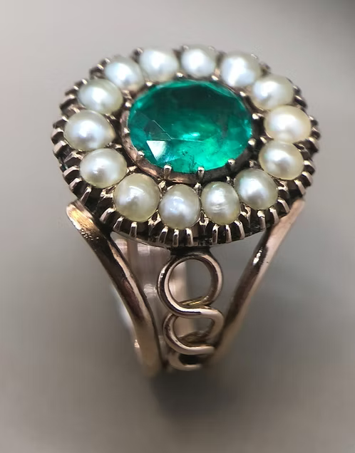 Emerald and Pearl Georgian Cluster Ring c.1810