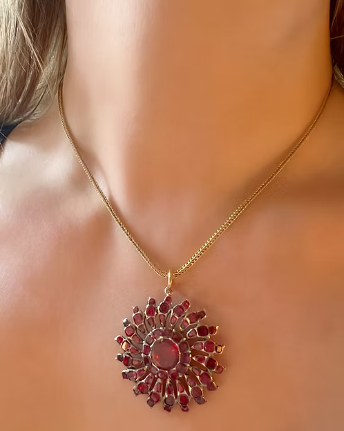 Flat-cut Garnet Sunburst Pendant