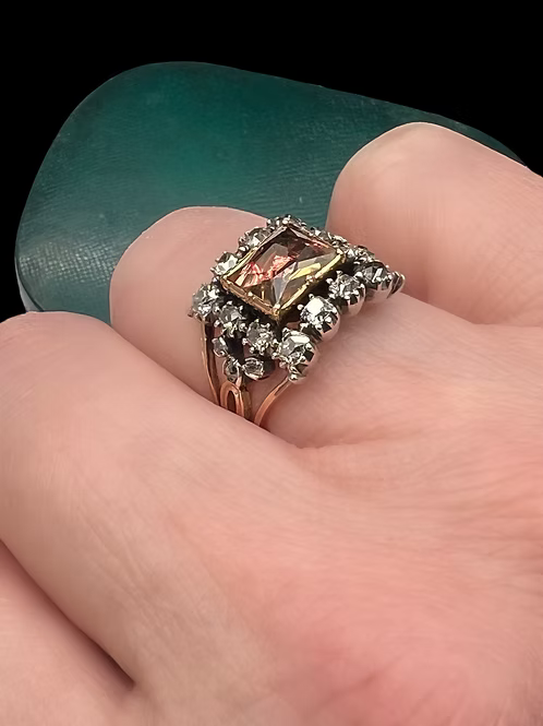 Topaz and Old Cut Diamond Georgian Ring