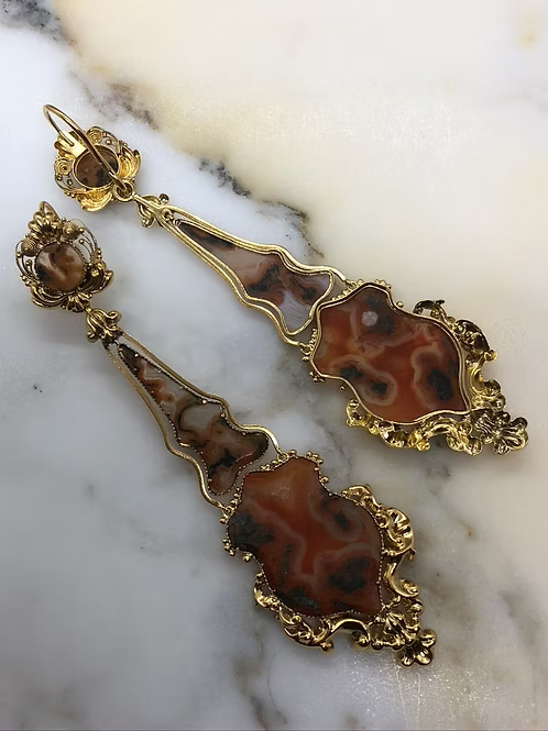 Georgian Moss Agate Articulated Earrings c.1830