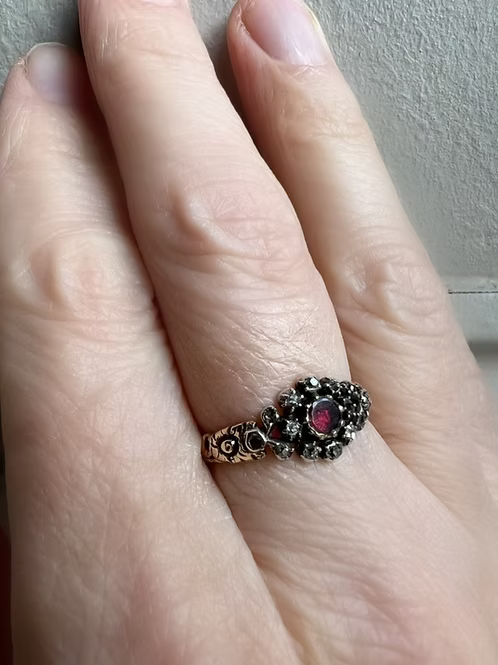 Flat-cut Garnet and Old-cut Diamond Cluster