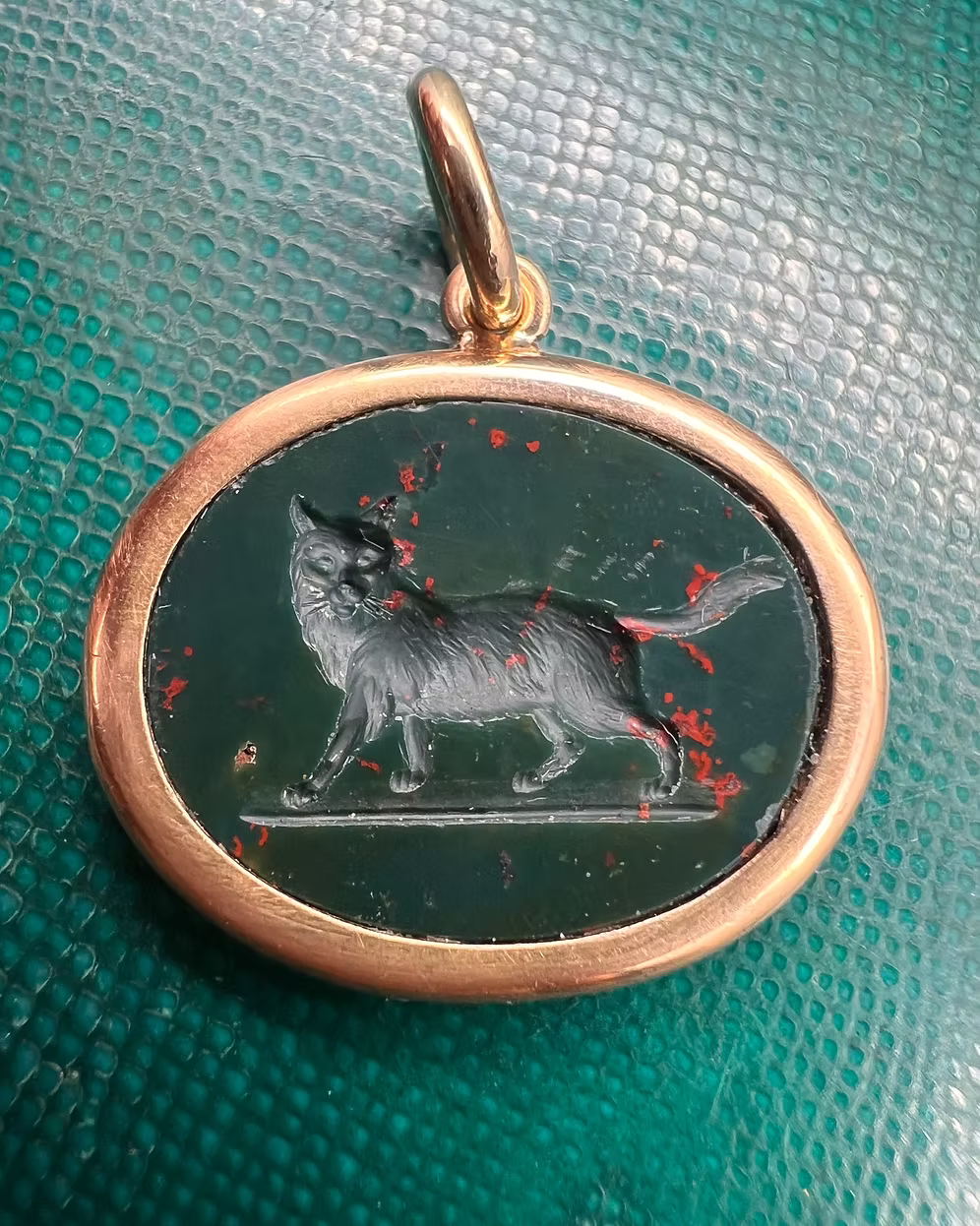 Bloodstone Cat Intaglio Pendant