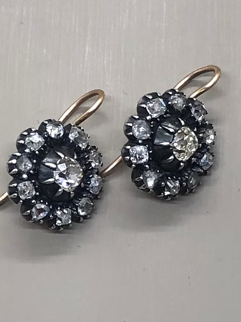 Early Victorian diamond cluster earrings