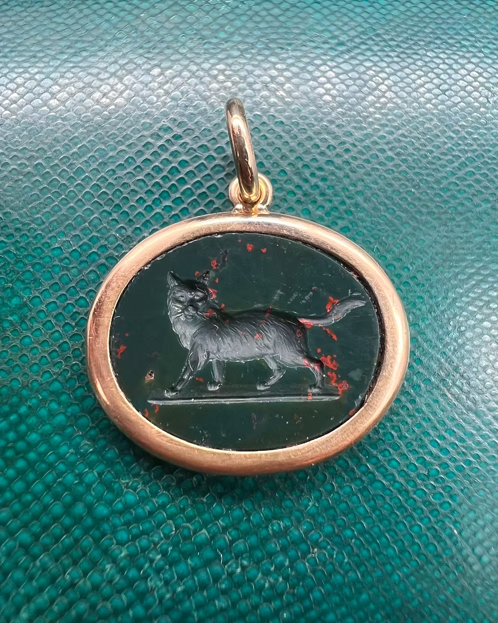 Bloodstone Cat Intaglio Pendant