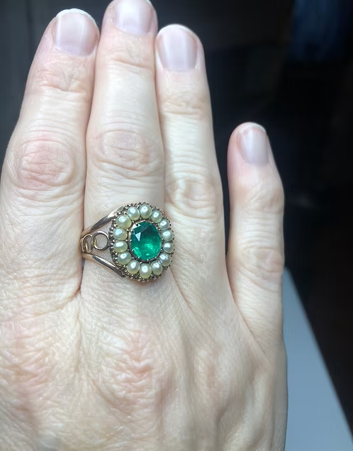 Emerald and Pearl Georgian Cluster Ring c.1810