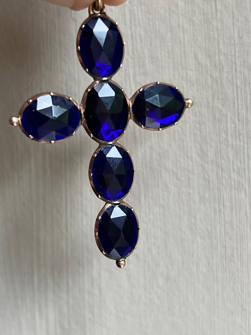 Cobalt blue rose-cut paste cross