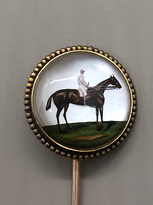Essex crystal stickpin of jockey and racehorse