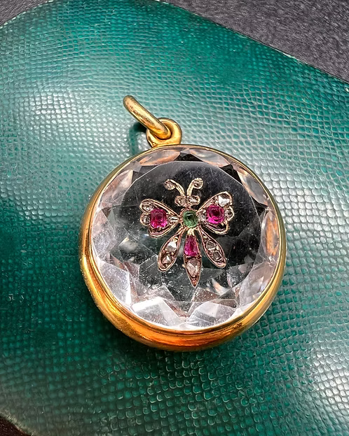 Rock Crystal and Gem Butterfly Pendant
