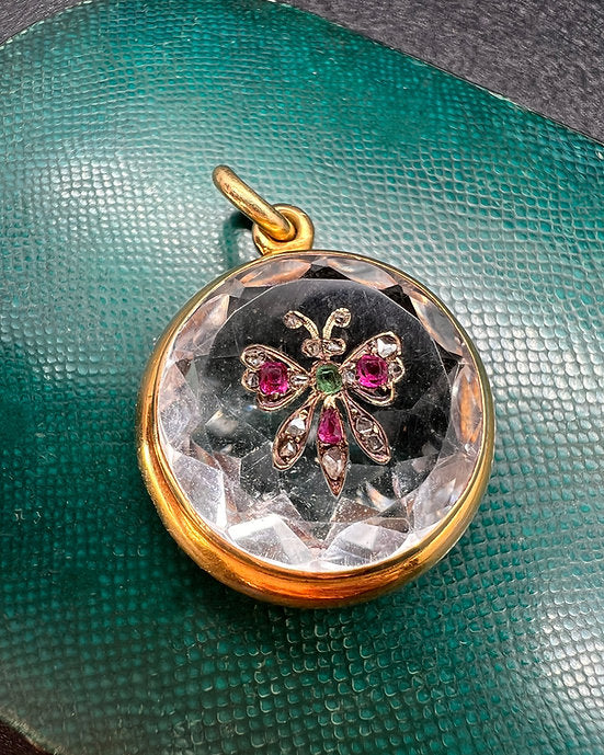 Rock Crystal and Gem Butterfly Pendant