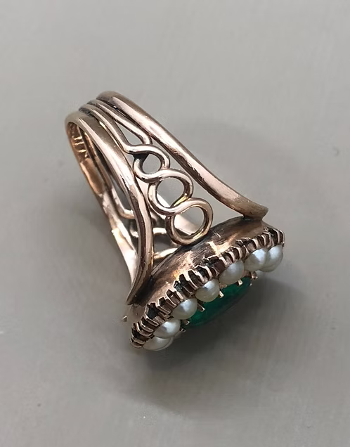 Emerald and Pearl Georgian Cluster Ring c.1810