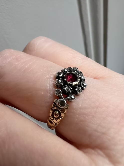 Flat-cut Garnet and Old-cut Diamond Cluster