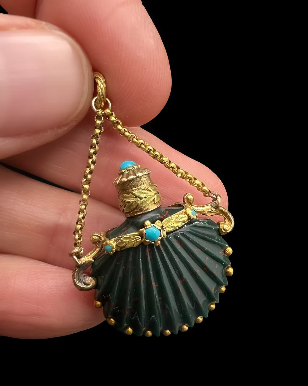 Bloodstone Scallop Scent Bottle Pendant