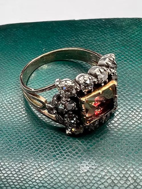 Topaz and Old Cut Diamond Georgian Ring