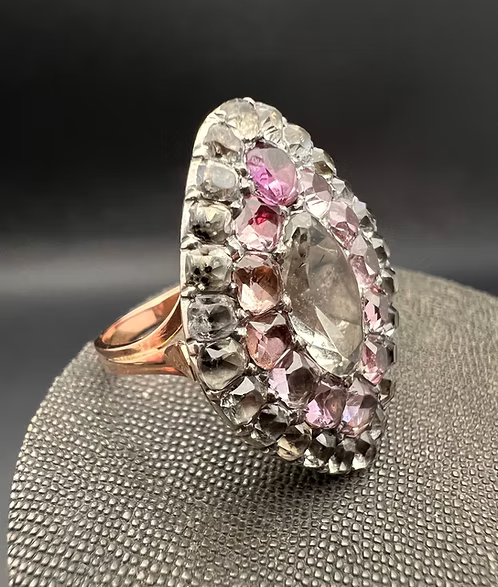 18th century Portuguese Rock Crystal and Pink Topaz Ring