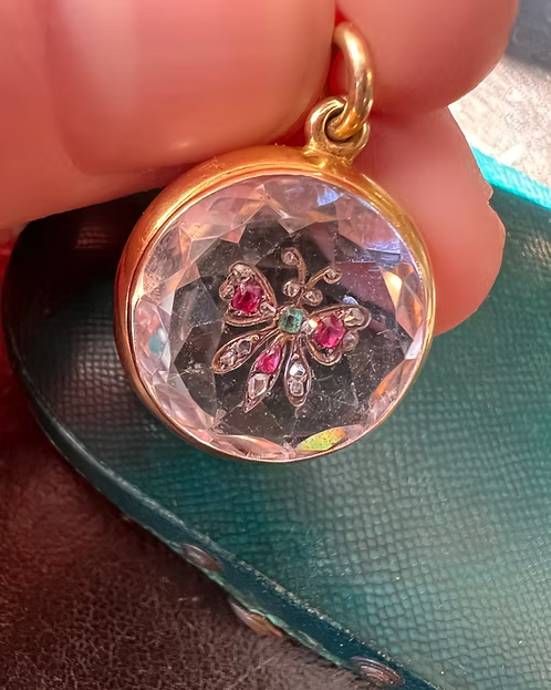 Rock Crystal and Gem Butterfly Pendant