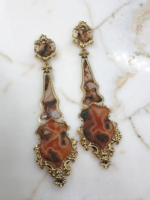 Georgian Moss Agate Articulated Earrings c.1830