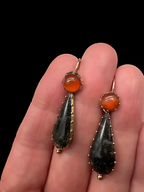 Georgian Moss Agate and Carnelian Earrings