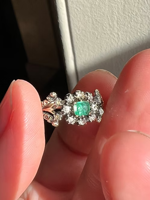 Georgian Emerald and Diamond Cluster