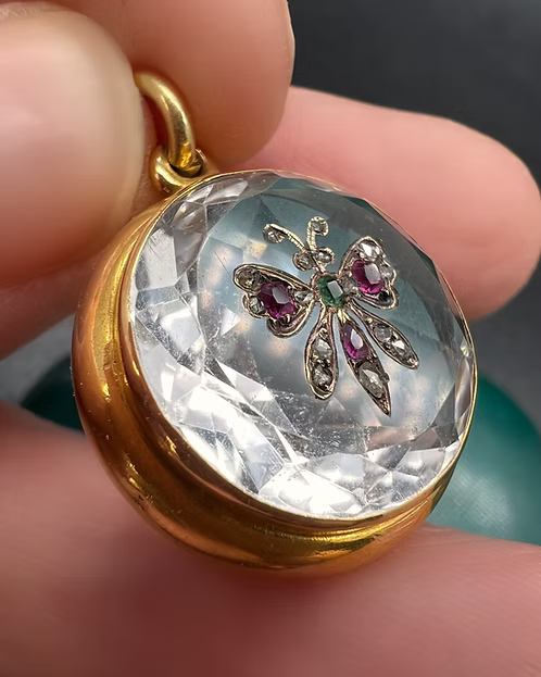Rock Crystal and Gem Butterfly Pendant