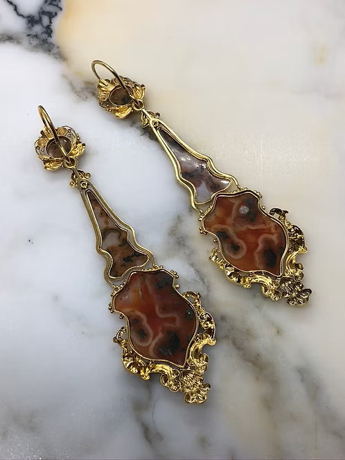 Georgian Moss Agate Articulated Earrings c.1830