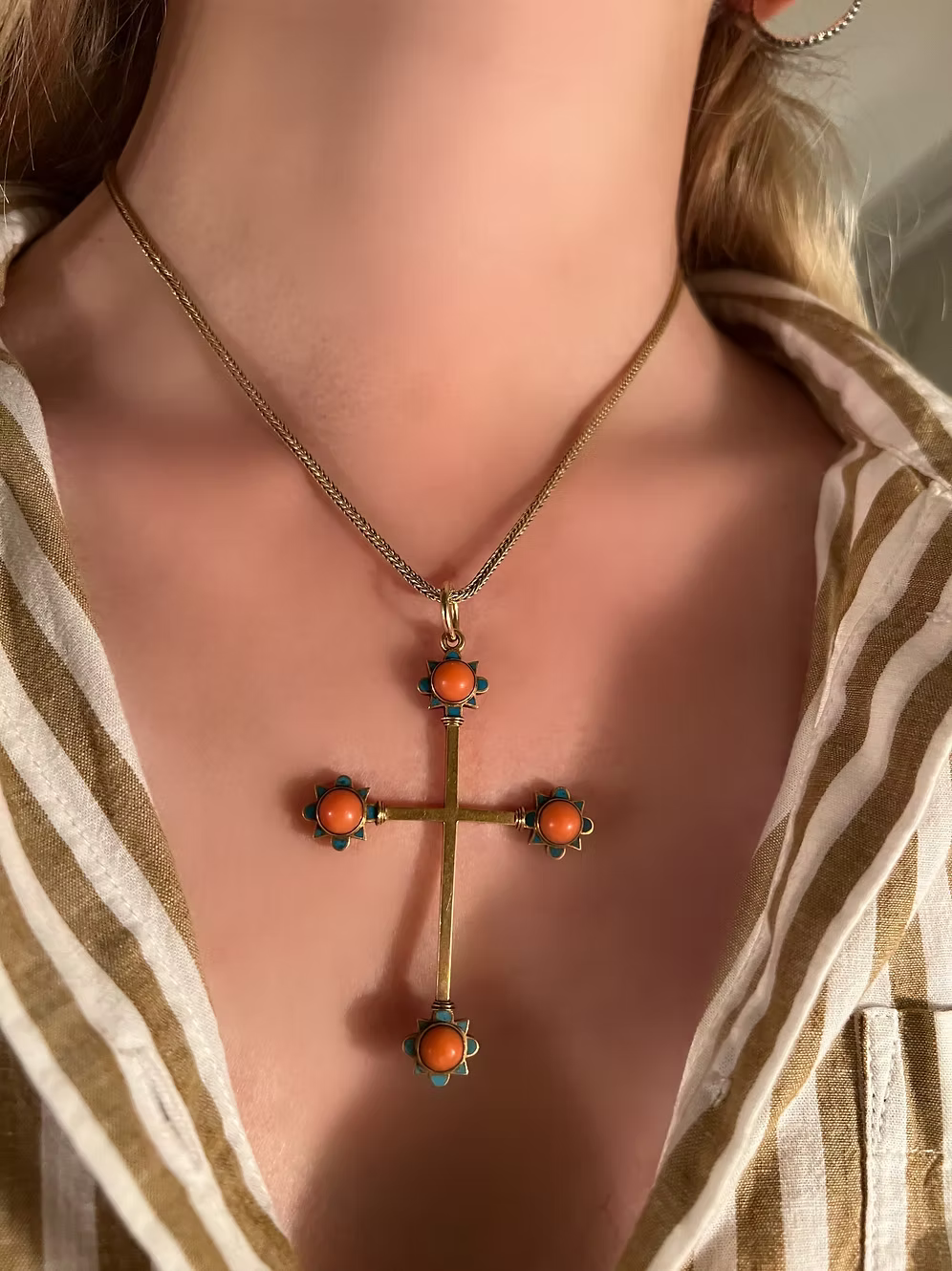 Coral and Enamel Gold Cross c.1870.