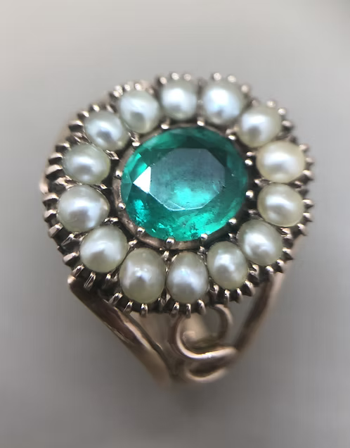 Emerald and Pearl Georgian Cluster Ring c.1810