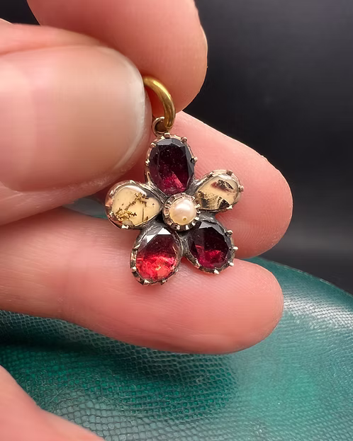 Moss Agate and Garnet Pansy