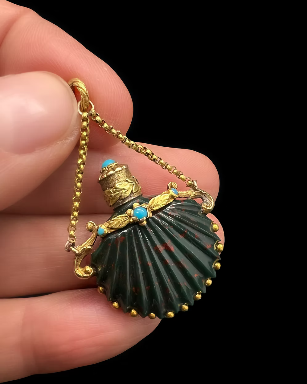 Bloodstone Scallop Scent Bottle Pendant