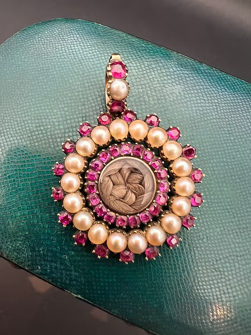 Georgian Ruby and Pearl Sentimental Pendant