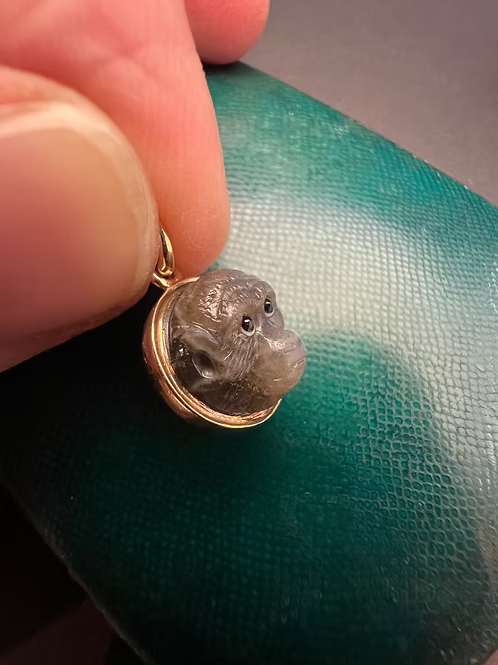 Labradorite Monkey Cameo Pendant