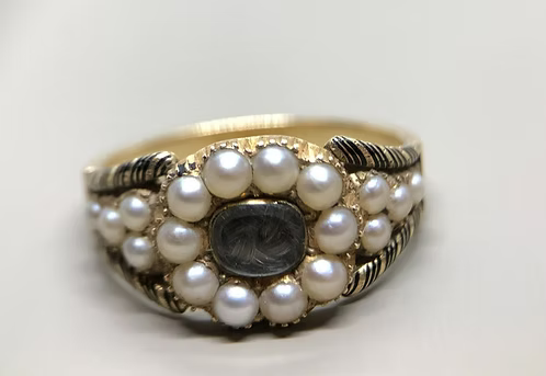 George IV enamel and pearl mourning ring 1823