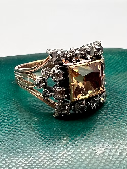 Topaz and Old Cut Diamond Georgian Ring