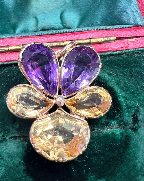 Citrine and Amethyst Pansy Pendant