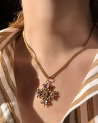 Pink Topaz Cannetille Cross Pendant