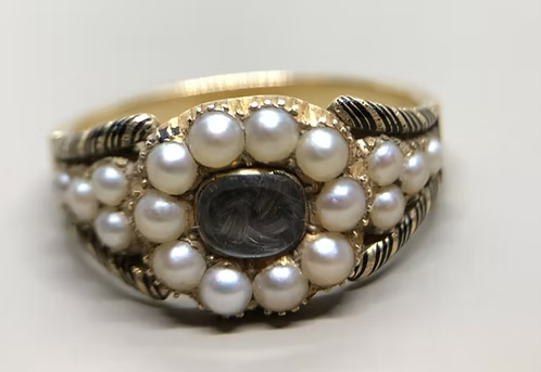 George IV enamel and pearl mourning ring 1823