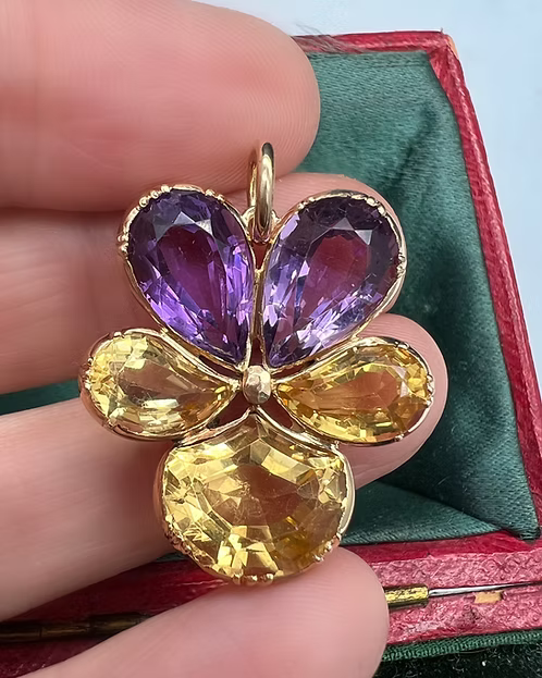 Citrine and Amethyst Pansy Pendant
