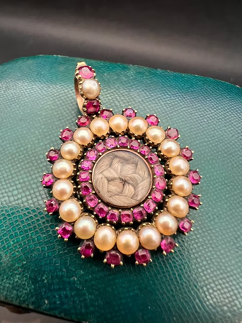 Georgian Ruby and Pearl Sentimental Pendant