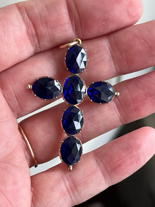 Cobalt blue rose-cut paste cross