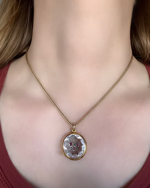 Rock Crystal and Gem Butterfly Pendant