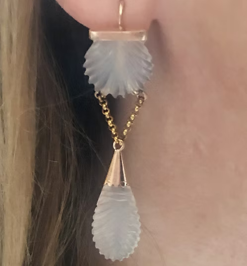 Carved chalcedony shell earrings