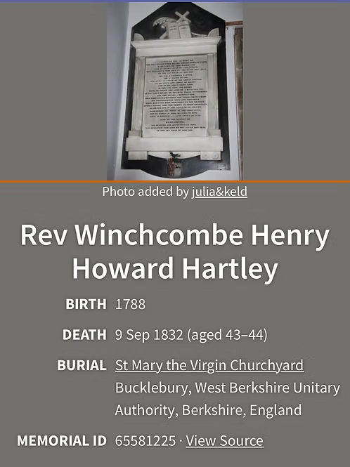 Rev Winchcombe Hartley