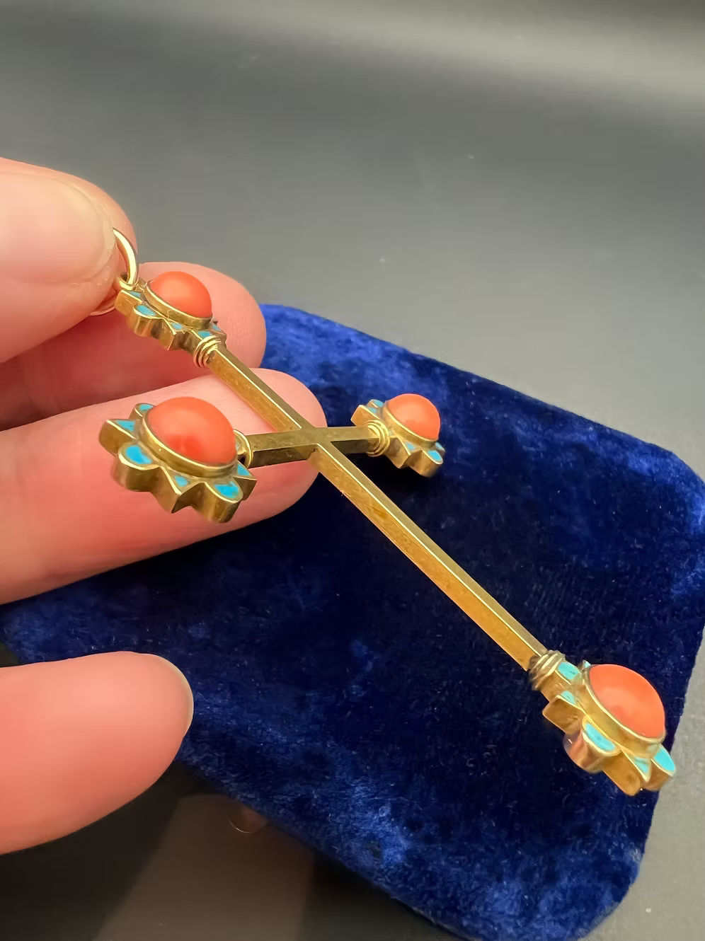 Coral and Enamel Gold Cross c.1870.
