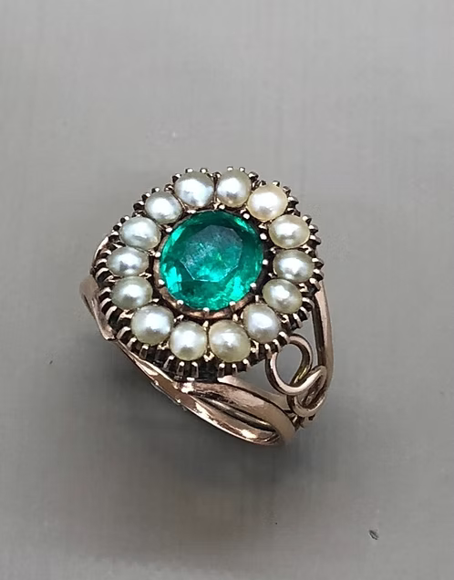 Emerald and Pearl Georgian Cluster Ring c.1810
